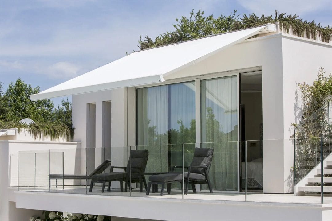 Modern balcony with glass railing