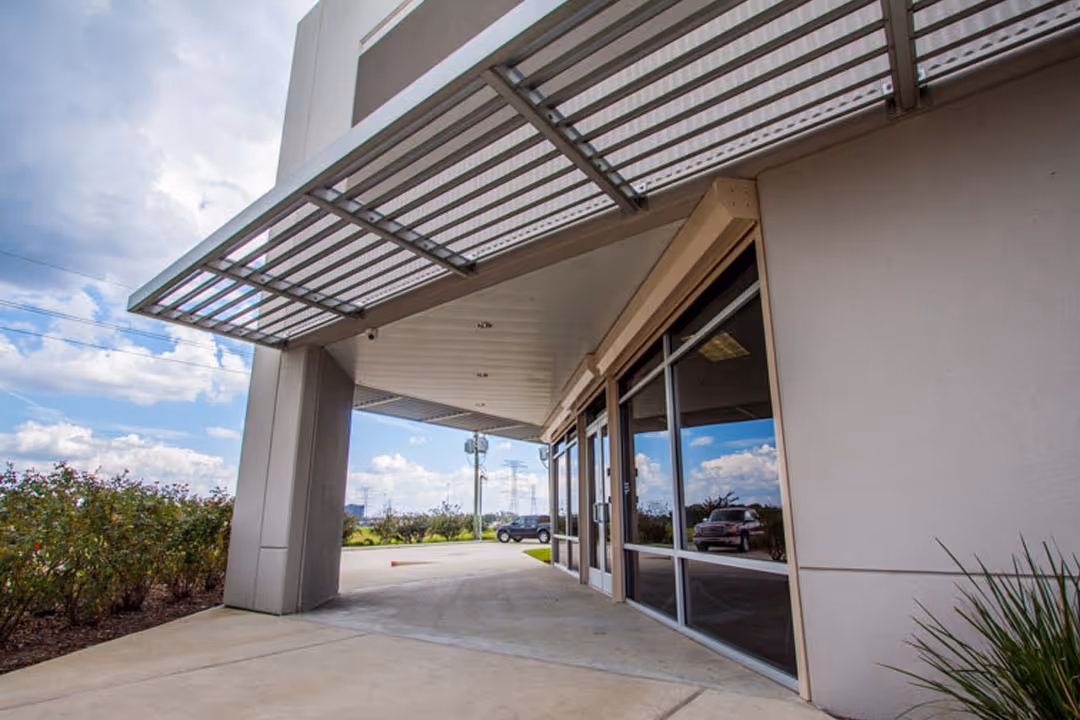 Modern building entrance with glass doors