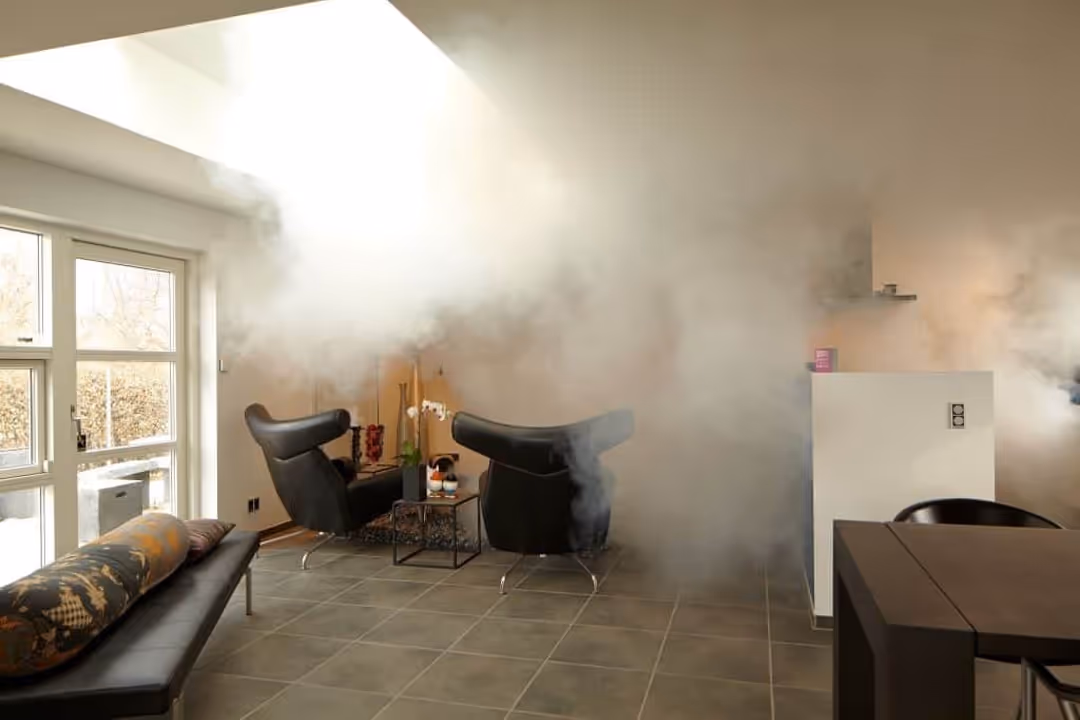 Modern lounge with smoke cloud