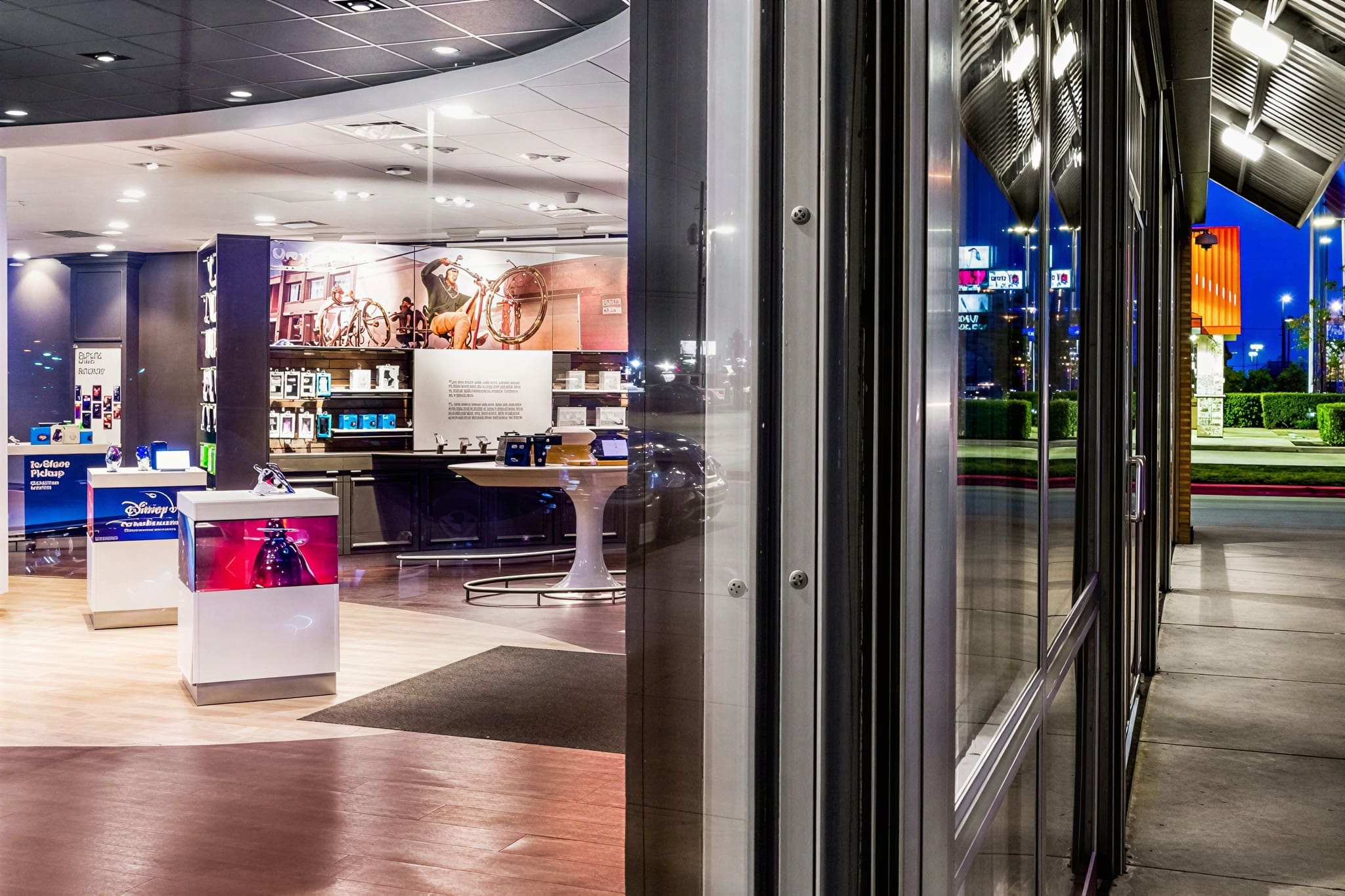 Glass storefront with electronic displays