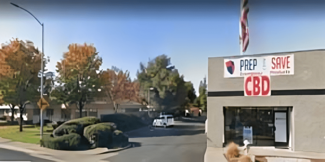 Suburban street with CBD store