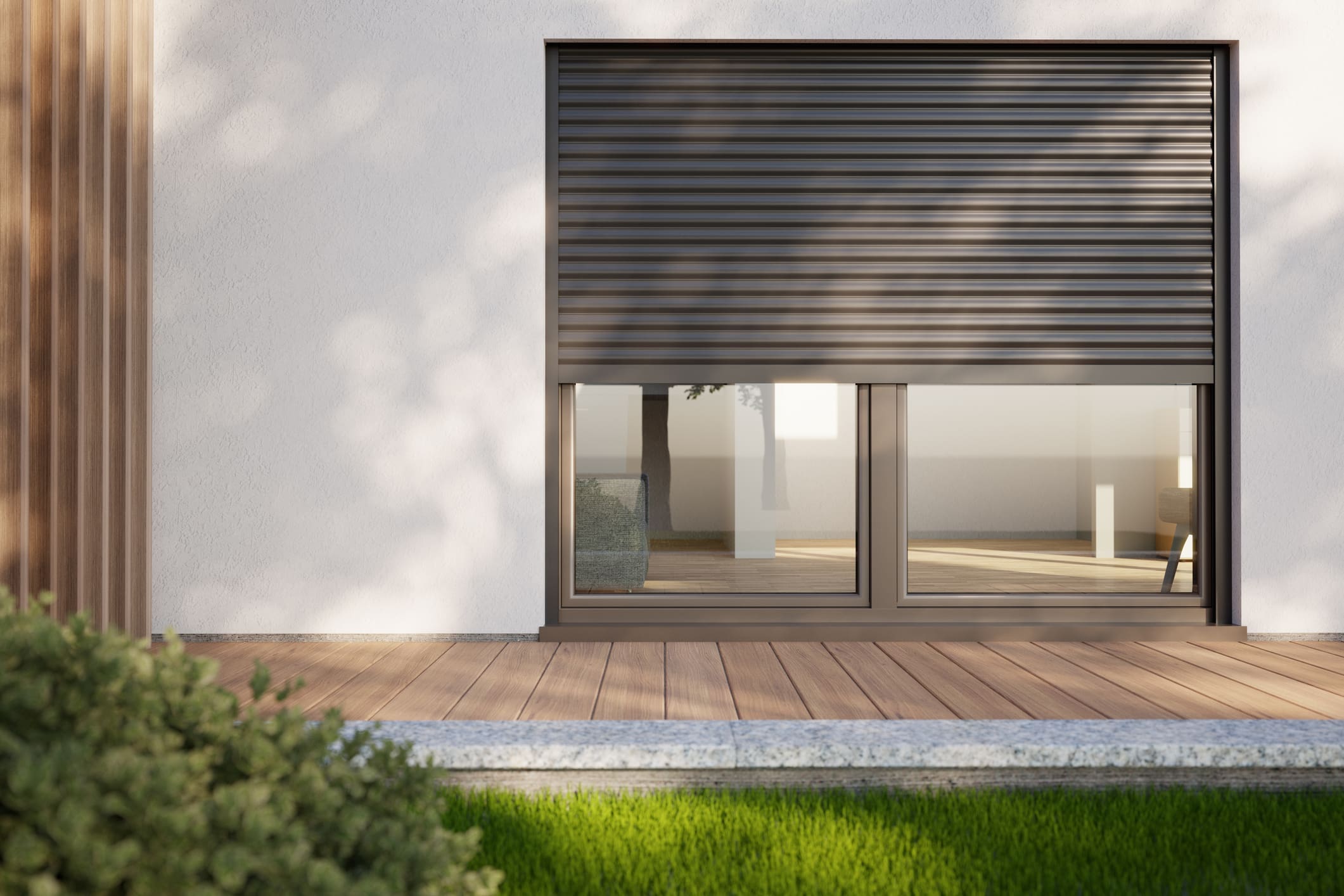 Closed window shutter on modern house exterior in Los Angeles
