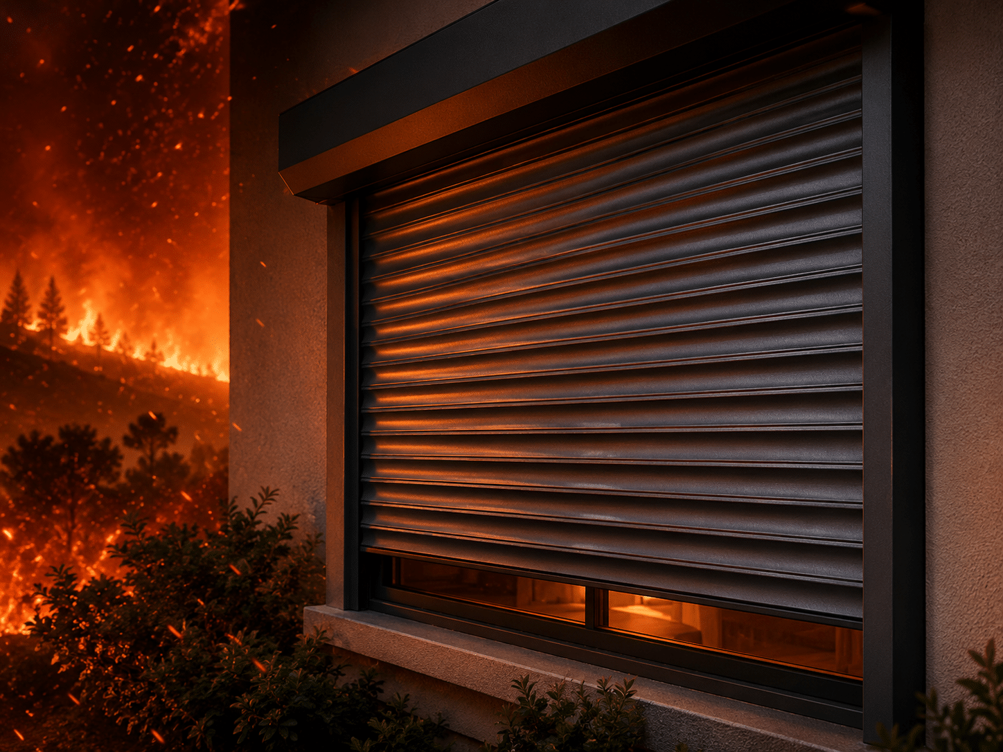 rolling shutter closing to block wildfire
